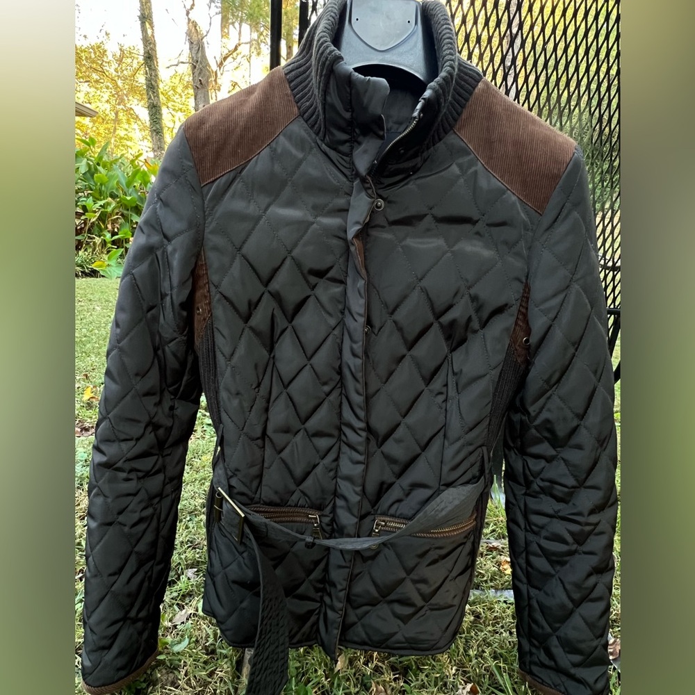 Zara Barbour-style dark green Quilted Utility Jacket